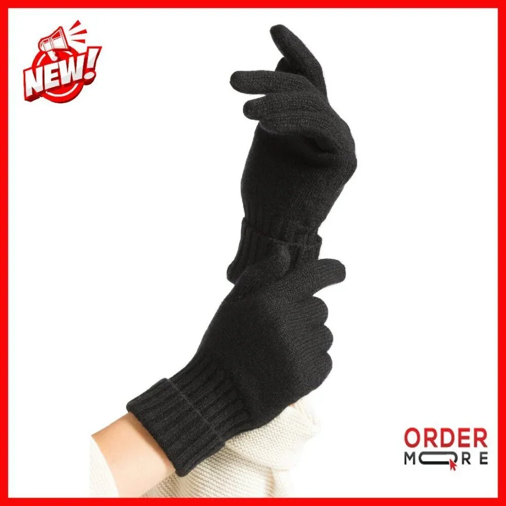100% Pure Cashmere Gloves Ribbed Cuff Ultra Plush Women's Winter